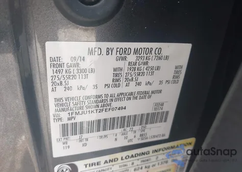 2015 Ford Expedition Limited z USA, uszkodzony, nr VIN 1FMJU1KT2FEF07494